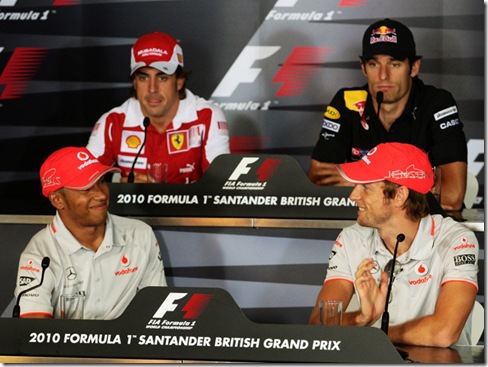 Hamilton, Alonso, Webber, Button and Vettel (not pictured) are all in the hunt for the championship